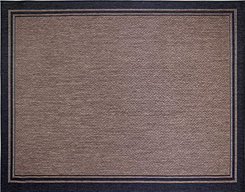 Gertmenian Indoor Outdoor Area Rug, Classic Flatweave, Washable, Stain & UV Resistant Carpet, Deck, Patio, Poolside & Mudroom, 5x7 Ft Standard, Simple Border, Black Nut Brown, 21358