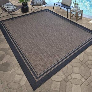 Gertmenian Indoor Outdoor Area Rug, Classic Flatweave, Washable, Stain & UV Resistant Carpet, Deck, Patio, Poolside & Mudroom, 5x7 Ft Standard, Simple Border, Black Nut Brown, 21358