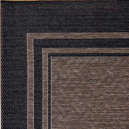 Gertmenian Indoor Outdoor Area Rug, Classic Flatweave, Washable, Stain & UV Resistant Carpet, Deck, Patio, Poolside & Mudroom, 5x7 Ft Standard, Simple Border, Black Nut Brown, 21358