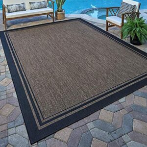 Gertmenian Indoor Outdoor Area Rug, Classic Flatweave, Washable, Stain & UV Resistant Carpet, Deck, Patio, Poolside & Mudroom, 5x7 Ft Standard, Simple Border, Black Nut Brown, 21358