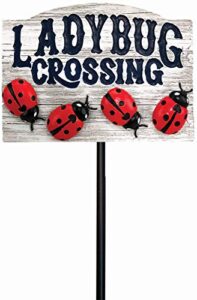 spoontiques - ladybug crossing garden stake - garden décor - decorative stake for lawn and yard - multicolored