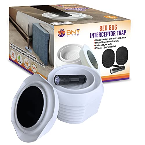 Bny Gifts Bed Bug Trap, with Anti Skid Pads and Black Light, 8 Pack, White