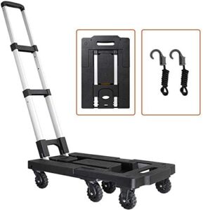 pansonite folding hand truck, 500 lb heavy duty luggage cart, utility dolly platform cart with 7 wheels & 2 elastic ropes for luggage, travel, moving, shopping, office use