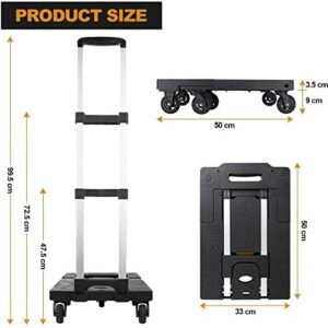 Pansonite Folding Hand Truck, 500 LB Heavy Duty Luggage Cart, Utility Dolly Platform Cart with 7 Wheels & 2 Elastic Ropes for Luggage, Travel, Moving, Shopping, Office Use