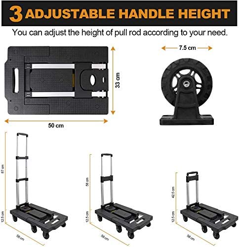 Pansonite Folding Hand Truck, 500 LB Heavy Duty Luggage Cart, Utility Dolly Platform Cart with 7 Wheels & 2 Elastic Ropes for Luggage, Travel, Moving, Shopping, Office Use