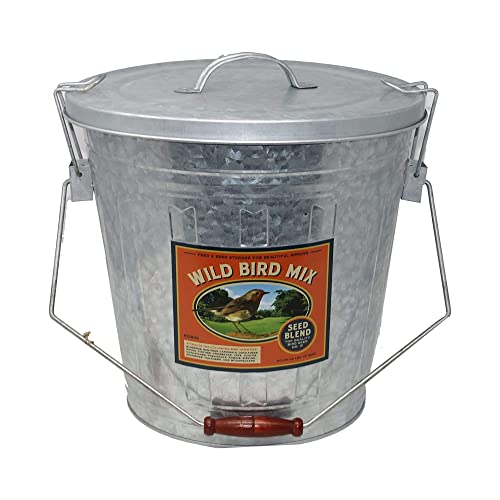 Audubon Woodlink Galvanized Steel Rustic Farmhouse Bird Food and Seed Locking Storage Bucket Bin with Scoop, Holds up to 16.5 Quarts or 25 Pounds