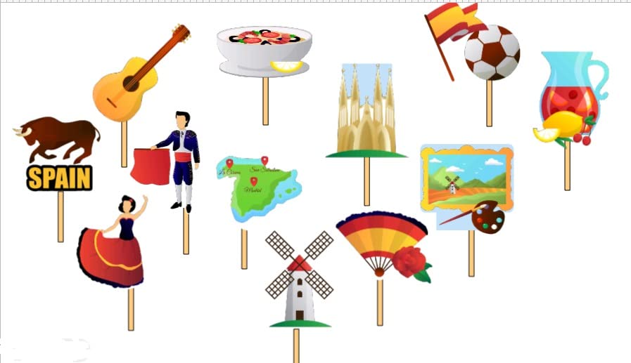 12 Old Spain Country Party Cupcake Toppers Food Picks