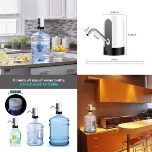 YOMYM Water Bottle Dispenser Portable Electric Water Bottle Pump for Universal 5 Gallon Bottle (Black+White)