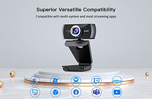 Spedal Streaming Webcam with Microphone, Software 1080P Full HD H.264 USB Computer Web Camera for Desktop Laptop Video Calling, Software can Support Windows/Mac OS