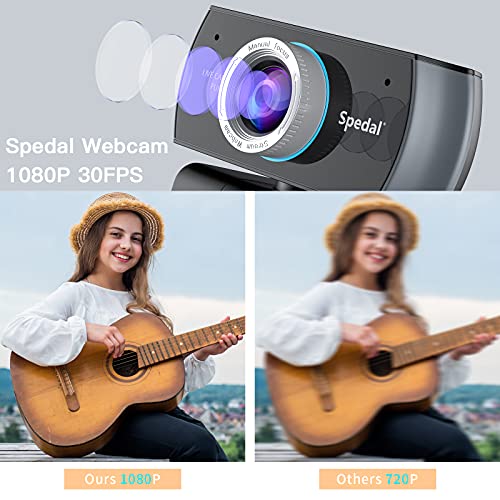 Spedal Streaming Webcam with Microphone, Software 1080P Full HD H.264 USB Computer Web Camera for Desktop Laptop Video Calling, Software can Support Windows/Mac OS