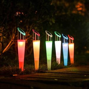 pearlstar solar lights outdoor garden pathway lights led white&color changing lights landscape lighting waterproof for path lawn patio yard walkway driveway,4 led bulbs& 2 lights effect (6pack)