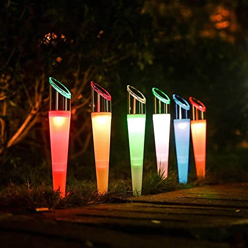 pearlstar Solar Lights Outdoor Garden Pathway Lights LED White&Color Changing Lights Landscape Lighting Waterproof for Path Lawn Patio Yard Walkway Driveway,4 LED Bulbs& 2 Lights Effect (6pack)