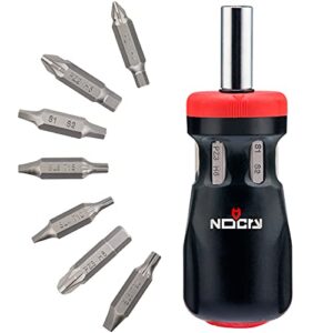nocry stubby ratcheting screwdriver kit with 14-in-1 mini bit set including flathead, hex, torx, square and pozidriv tips