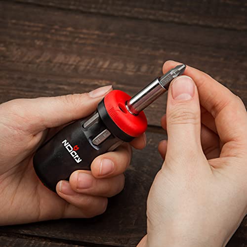 NoCry Stubby Ratcheting Screwdriver Kit with 14-in-1 Mini Bit Set including Flathead, Hex, Torx, Square and Pozidriv Tips