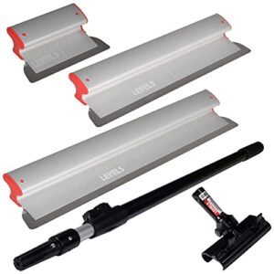 drywall skimming blade set - 10", 24" & 32" blades + 37" - 63" extension handle | level5 | pro-grade | extruded aluminum & european stainless steel construction | high-impact end caps | 5-441