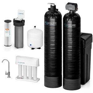 aquasure signature series 64,000 grains complete whole house water treatment system with digital metered control water softener, conditioner and 75 gpd ro reverse osmosis filtration for 4-6 bathrooms