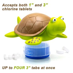 WWD POOL Premium Chlorine Floater, Animal Floating Pool Chlorine Dispenser for Chemical Tablets Fits 3 Inch Tabs Bromine Holder(Turtle)