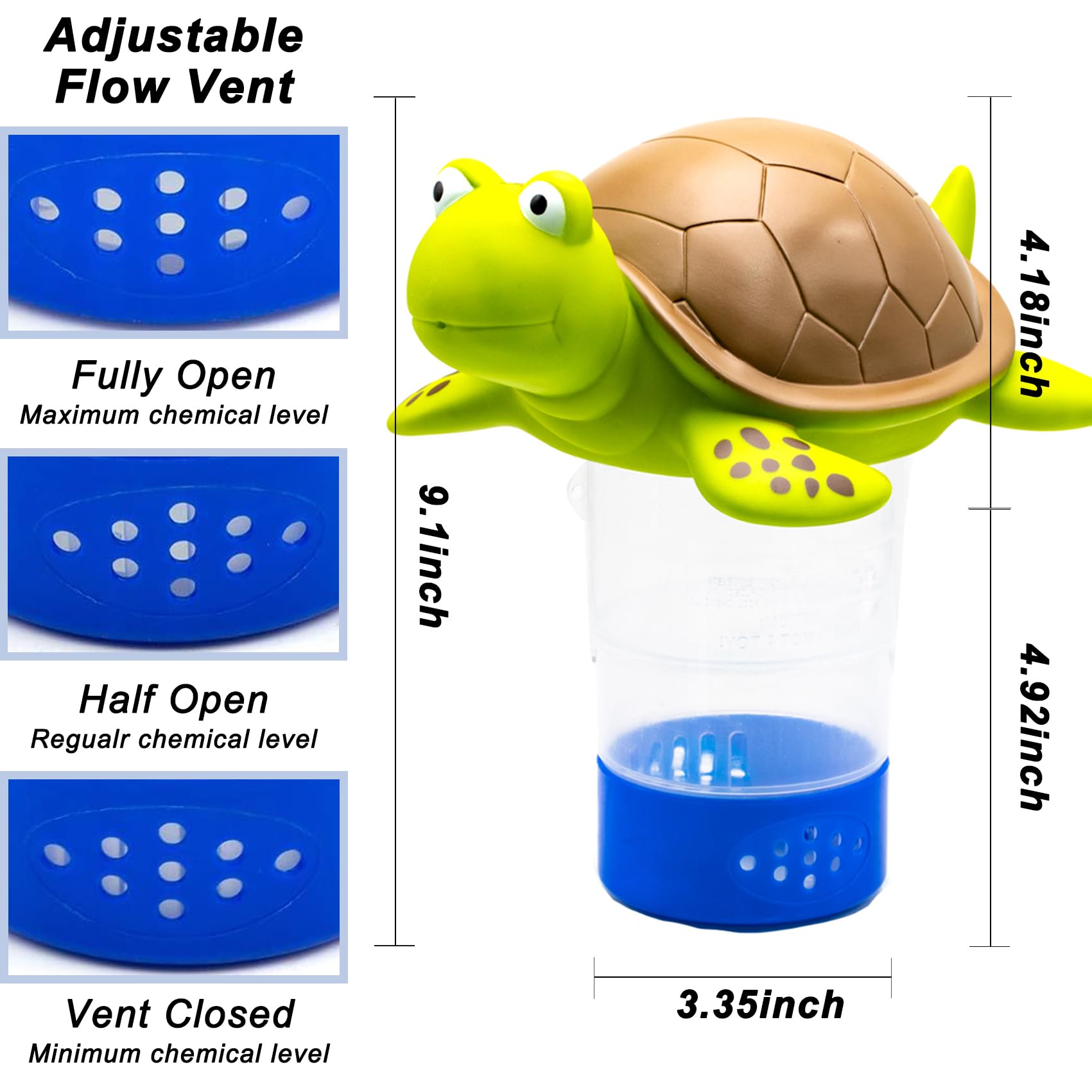 WWD POOL Premium Chlorine Floater, Animal Floating Pool Chlorine Dispenser for Chemical Tablets Fits 3 Inch Tabs Bromine Holder(Turtle)