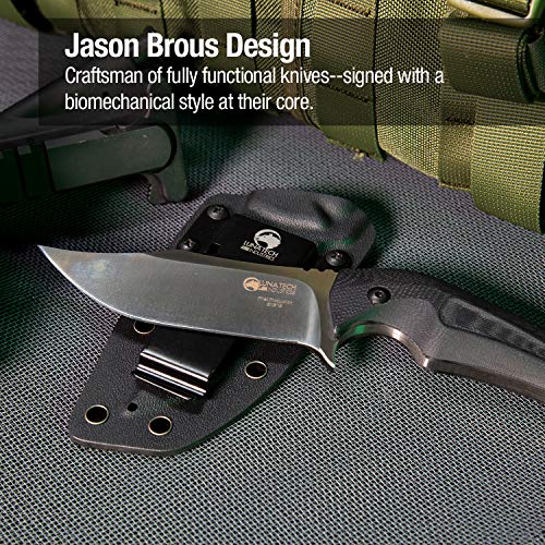 Luna Tech, LTK9704, 8.5In. Brous Tactical Knife, D2 Steel Fixed Blade, Grain Oriented 3D Machined G10 Handle, includes Lightweight Kydex Sheath with Clips