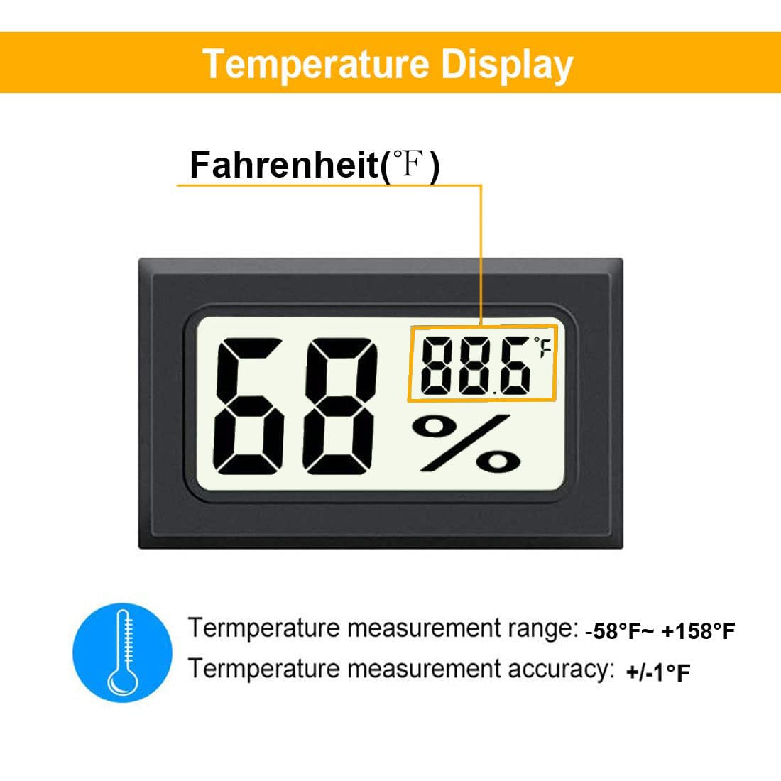 JEDEW 2-Pack Hygrometer Gauge Thermometer Indoor/Outdoor,Mini Digital Temperature Humidity Meter for Humidifiers Greenhouse Reptile Plant Humidors,LCD Monitor, Display in Fahrenheit (℉)