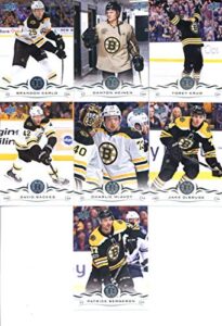 2018-19 upper deck series 1 and 2 hockey complete boston bruins team set of 12 cards: charlie mcavoy(#13), david backes(#14), jake debrusk(#15), torey krug(#16), brandon carlo(#17), danton heinen(#18), patrice bergeron(#19), brad marchand(#265), david pas