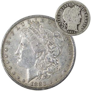 1883 o morgan dollar xf ef extremely fine with 1913 barber dime g good