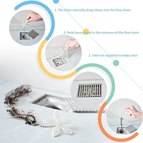 10 Pack Flower Shape Shower Drain Sink Remover Hair Filter Chain Hook - Catcher Strainer Hair Snare for Bathroom, Kitchen, Bathtub