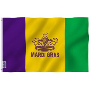 anley fly breeze 3x5 foot mardi gras flag happy carnival decoration - vivid color and fade proof - canvas header and double stitched - fat tuesday flags polyester with brass grommets 3x5 ft