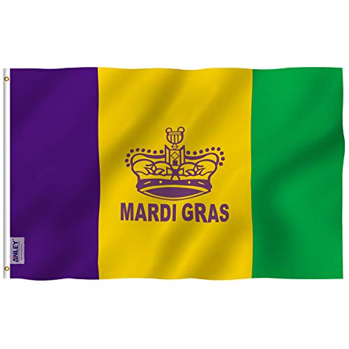 ANLEY Fly Breeze 3x5 Foot Mardi Gras Flag Happy Carnival Decoration - Vivid Color and Fade Proof - Canvas Header and Double Stitched - Fat Tuesday Flags Polyester with Brass Grommets 3x5 Ft