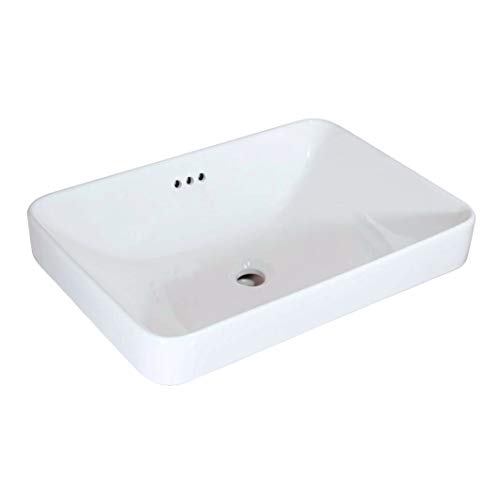 Winzo WZ6174 Rectangular Drop-in Bathroom Sink,Modern Design,Semi-recessed Vessel Basin With Overflow for Vanity Porcelain White