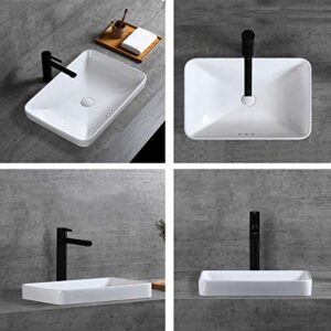 Winzo WZ6174 Rectangular Drop-in Bathroom Sink,Modern Design,Semi-recessed Vessel Basin With Overflow for Vanity Porcelain White