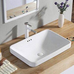 Winzo WZ6174 Rectangular Drop-in Bathroom Sink,Modern Design,Semi-recessed Vessel Basin With Overflow for Vanity Porcelain White