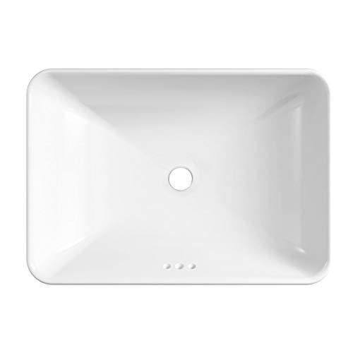 Winzo WZ6174 Rectangular Drop-in Bathroom Sink,Modern Design,Semi-recessed Vessel Basin With Overflow for Vanity Porcelain White