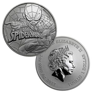 2017 tuvalu 1 oz .999 silver marvel series spiderman bu $1 brilliant uncirculated