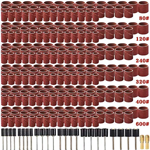 Coceca 458pcs Sanding Drums for Drum Sander, Kit with 432pcs Sanding Band Sleeves 24pcs Drum Mandrels 2pcs Self-Tightening Drill Chuck