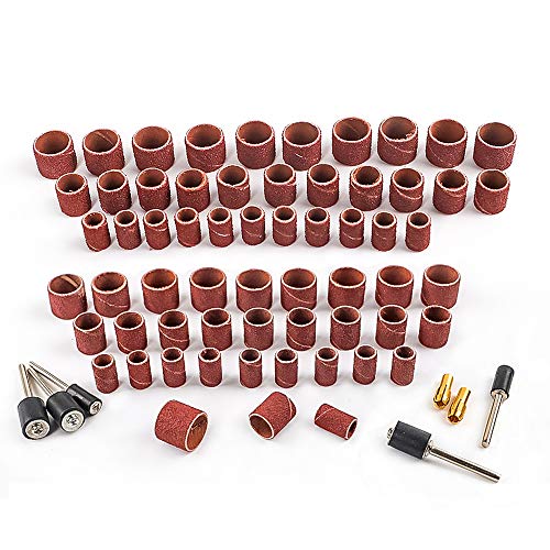 Coceca 458pcs Sanding Drums for Drum Sander, Kit with 432pcs Sanding Band Sleeves 24pcs Drum Mandrels 2pcs Self-Tightening Drill Chuck