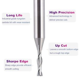 SpeTool CNC Spiral Router Bits with Up Cut 1/8 inch Cutting Diameter, 1/4 inch Shank HRC55 Solid Carbide End Mill for Wood Cut, Carving