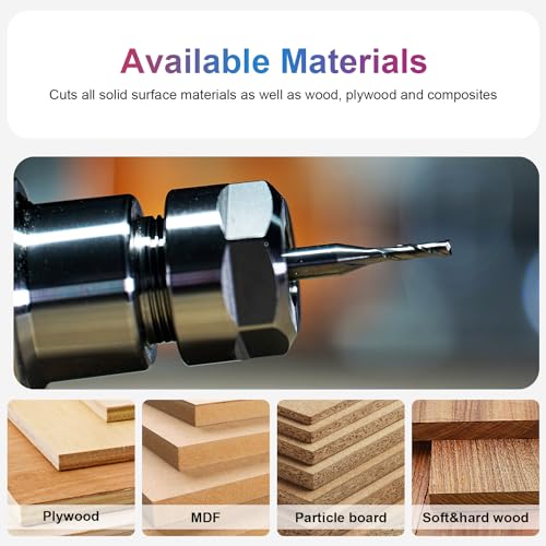 SpeTool CNC Spiral Router Bits with Up Cut 1/8 inch Cutting Diameter, 1/4 inch Shank HRC55 Solid Carbide End Mill for Wood Cut, Carving