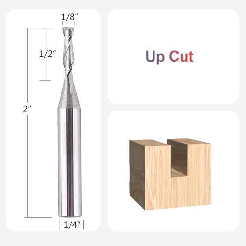 SpeTool CNC Spiral Router Bits with Up Cut 1/8 inch Cutting Diameter, 1/4 inch Shank HRC55 Solid Carbide End Mill for Wood Cut, Carving