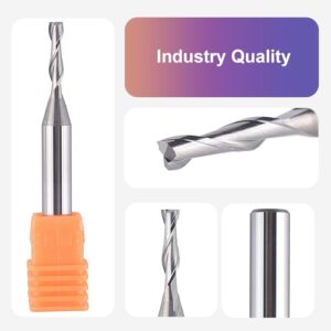 SpeTool CNC Spiral Router Bits with Up Cut 1/8 inch Cutting Diameter, 1/4 inch Shank HRC55 Solid Carbide End Mill for Wood Cut, Carving