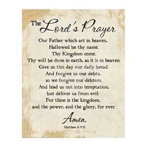 the lords prayer - christian wall decor print, parchment paper bible inspirational wall art print, vintage faith gift for living room decor aesthetic, home decor, office decor, church, unframed - 8x10