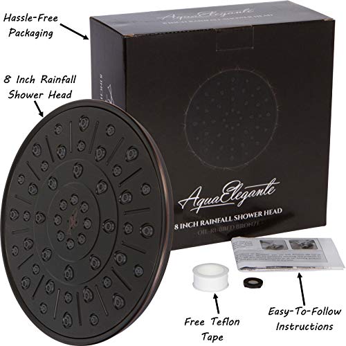 Rainfall Shower Head - 8 Inch Large Overhead Rain Showerhead With Pressure Boosting High Flow, 2.5 GPM - Oil-Rubbed Bronze