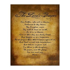 the lord's prayer-antique brown-matthew 6: 9-13- brown parchment print- 8 x 10" wall art- ready to frame. rustic scroll-script design-home décor, kitchen décor-christian gifts. inspirational prayer.