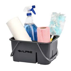 alpine industries 4 compartment plastic cleaning caddy – heavy duty divided cleaner & tools bucket for sanitizing commercial bathroom floors & windows