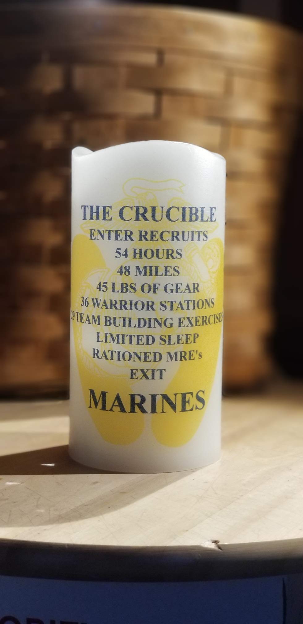 CRUCIBLE CANDLE with yellow footprints and EGA- United States Marine Corps (USMC) non-personalized