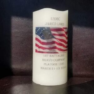 CRUCIBLE CANDLE with yellow footprints and EGA- United States Marine Corps (USMC) non-personalized