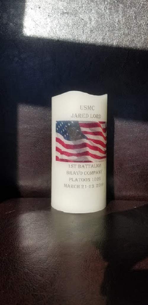 CRUCIBLE CANDLE with yellow footprints and EGA- United States Marine Corps (USMC) non-personalized