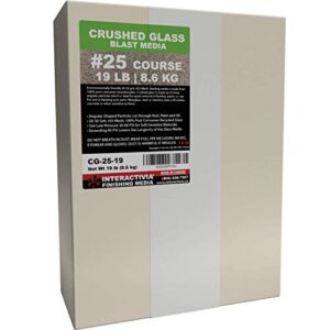 20-30 grit (#25) crushed glass abrasive - 19 lb or 8.6 kg - blasting abrasive media (course - very large) #25 mesh - 940 to 559 microns - for blast cabinets or sand blasting guns
