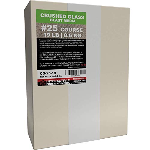 20-30 Grit (#25) Crushed Glass Abrasive - 19 lb or 8.6 kg - Blasting Abrasive Media (Course - Very Large) #25 Mesh - 940 to 559 Microns - for Blast Cabinets Or Sand Blasting Guns