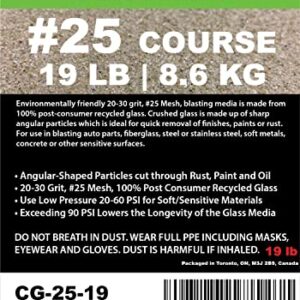 20-30 Grit (#25) Crushed Glass Abrasive - 19 lb or 8.6 kg - Blasting Abrasive Media (Course - Very Large) #25 Mesh - 940 to 559 Microns - for Blast Cabinets Or Sand Blasting Guns